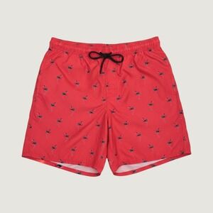 Rugby University Mens Red Flamingo Print Swim Trunks Mesh Lined Size L